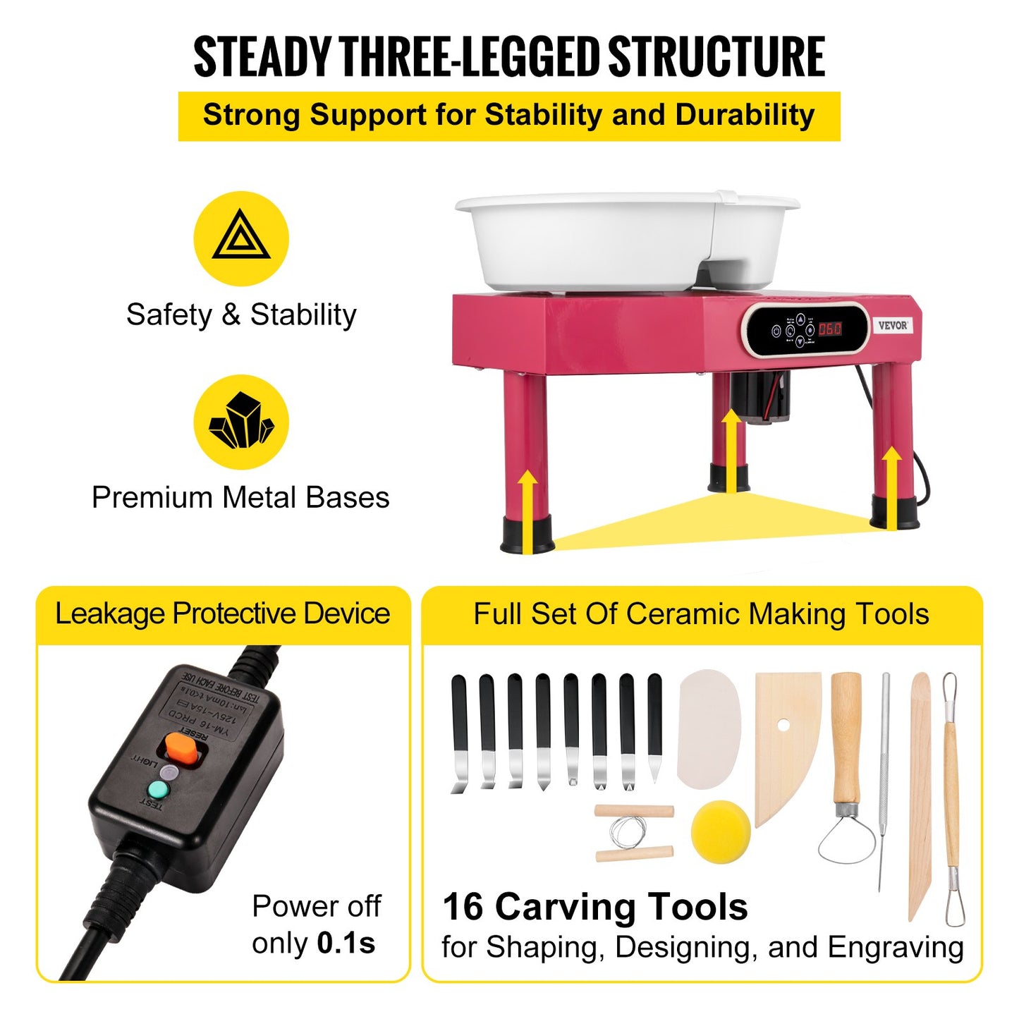 Pottery Wheel Ceramic Forming Machine, 9.8" LCD Touch Screen Clay Wheel, 350W Electric DIY Clay Sculpting Tools with Foot Pedal & Detachable ABS Basin for Adults and Beginners Art Craft Pink
