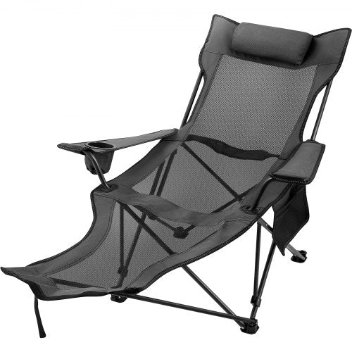 Grey Folding Camping Chair with Foot Rest and Beach Lounge