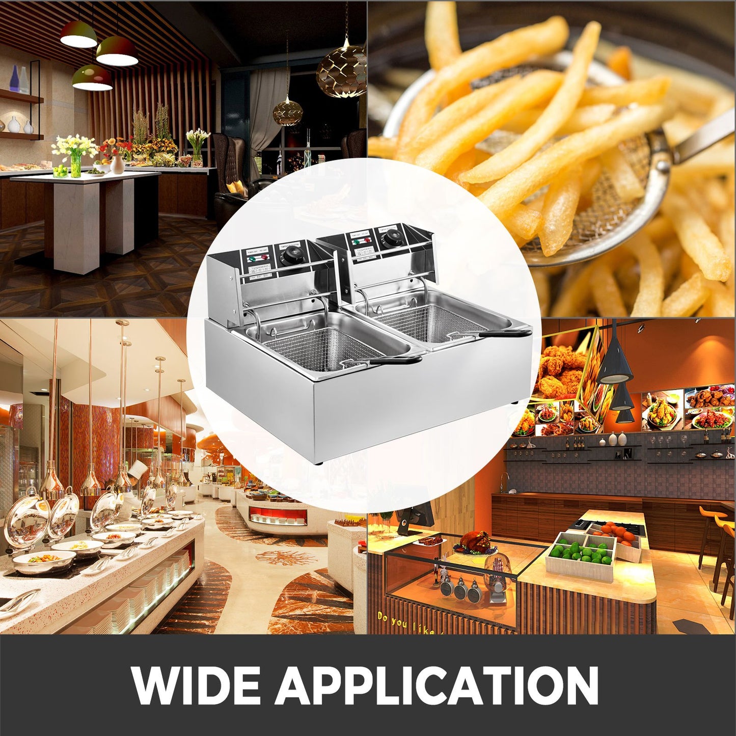 Commercial Deep Fryer 12L Electric Fryer 5000W Dual Tank YB-82A Electric Deep Fryer Countertop Stainless Steel French Fry for Commercial Uses