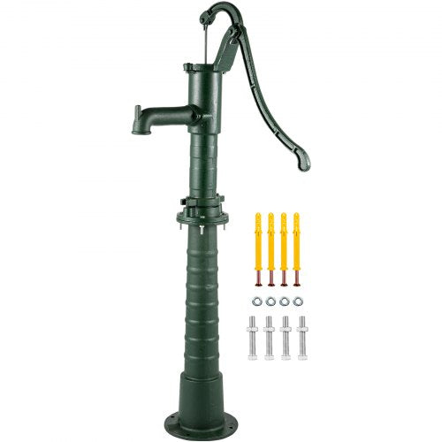 Hand Water Pump w/ Stand, 15.7 x 9.4 x 51.6 inch Pitcher Pump& 26 inch Pump Stand w/ Pre-set 1/2" Holes for Easy Installation, Rustic Cast Iron Well Pump for Yard, Garden, Farm Irrigation, Green