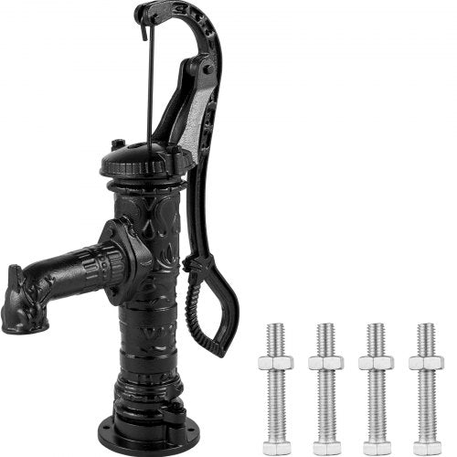 Antique Hand Water Pump 14.6 x 5.9 x 25.6 inch Pitcher Pump w/Handle Cast Iron Well Pump w/ Pre-Set 0.5" Holes for Easy Installation Old Fashion Pitcher Hand Pump for Yard Ponds Garden Black