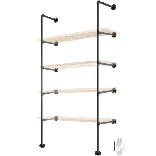 Industrial Pipe Shelves 5-Tier Wall Mount Iron Pipe Shelves 2 PCS Pipe Shelving Vintage Black DIY Pipe Bookshelf Each Holds 44lbs Open Kitchen Shelving for Bedroom & Living Room W/ Accessories