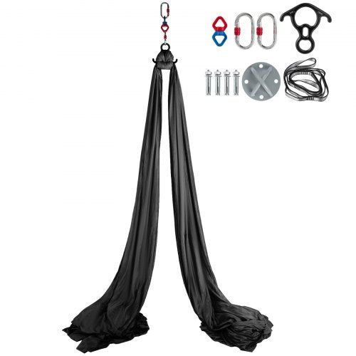 Aerial Silks 10 Meters Long Yoga Swing Kit Yoga Hammock Flying Dance Aerial Yoga Yoga Aerial Silk Fabric Acrobatic Silks Antigravity Yoga Hammock For Indoor or Outdoor(Black)