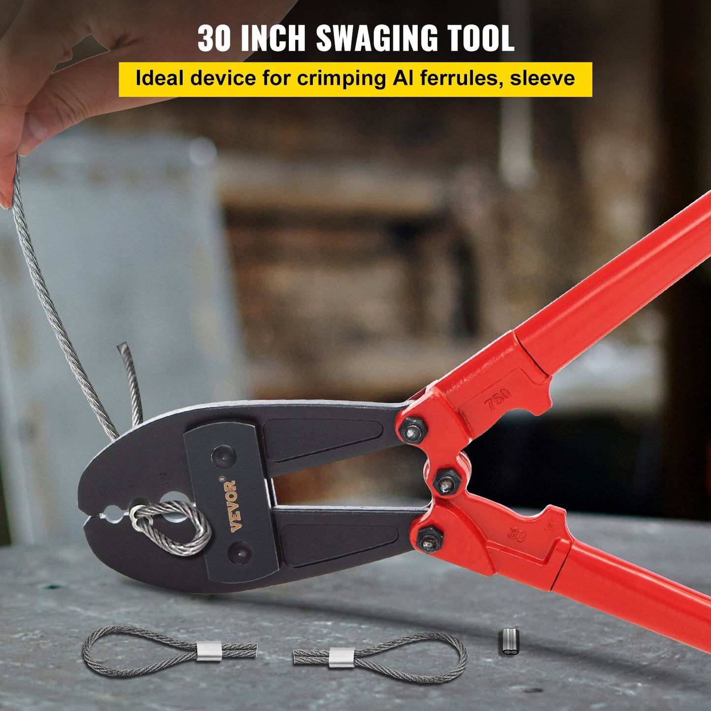 762mm/30 Inch Steel Wire Leader Rope Crimping Sleeves 4mm - 8mm Hand Swage Crimpers Tool Hand Crimping Pliers Tool for Wire Rope and Cable
