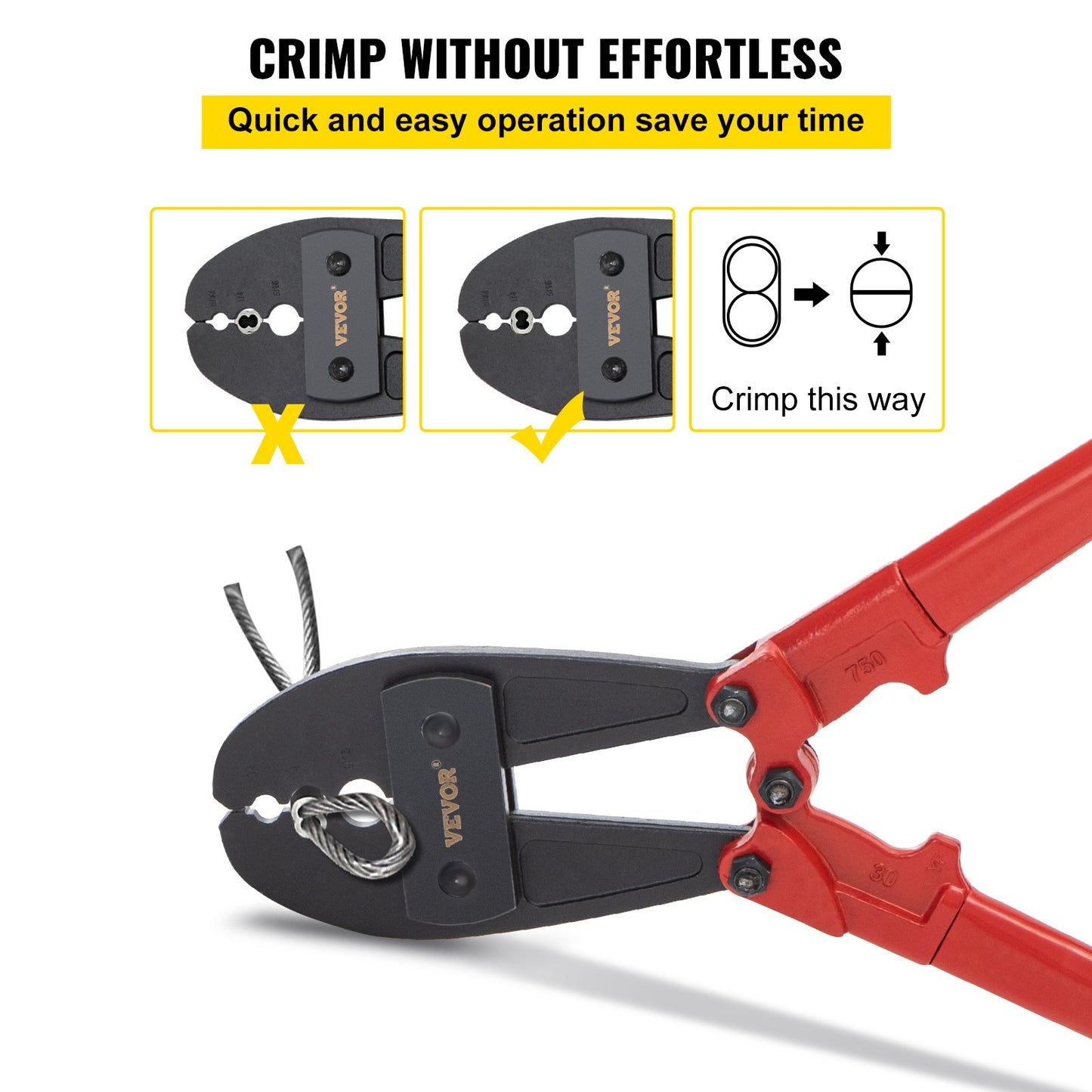 762mm/30 Inch Steel Wire Leader Rope Crimping Sleeves 4mm - 8mm Hand Swage Crimpers Tool Hand Crimping Pliers Tool for Wire Rope and Cable