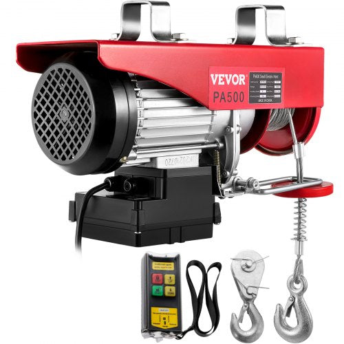 Electric Hoist, 1100 lbs Electric Winch, Electric Lift with Wireless Remote Control System, Zinc-Plated Steel Wire Electric Hoist Crane, Electric Cable Hoist w/Straps and Emergency Stop Switch