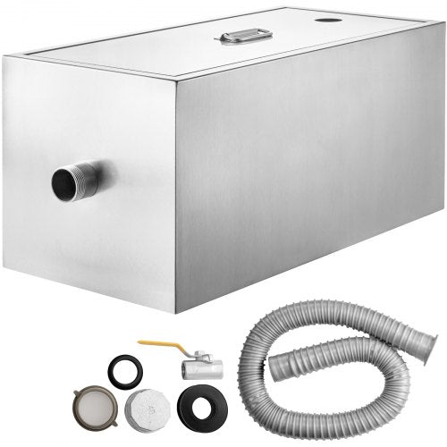 Commercial Grease Interceptor, 6 GPM Commercial Grease Trap, 8 LB Grease Interceptor, Stainless Steel Grease Trap w/ Top & Side Inlet, Under Sink Grease Trap for Restaurant Factory Home Kitchen