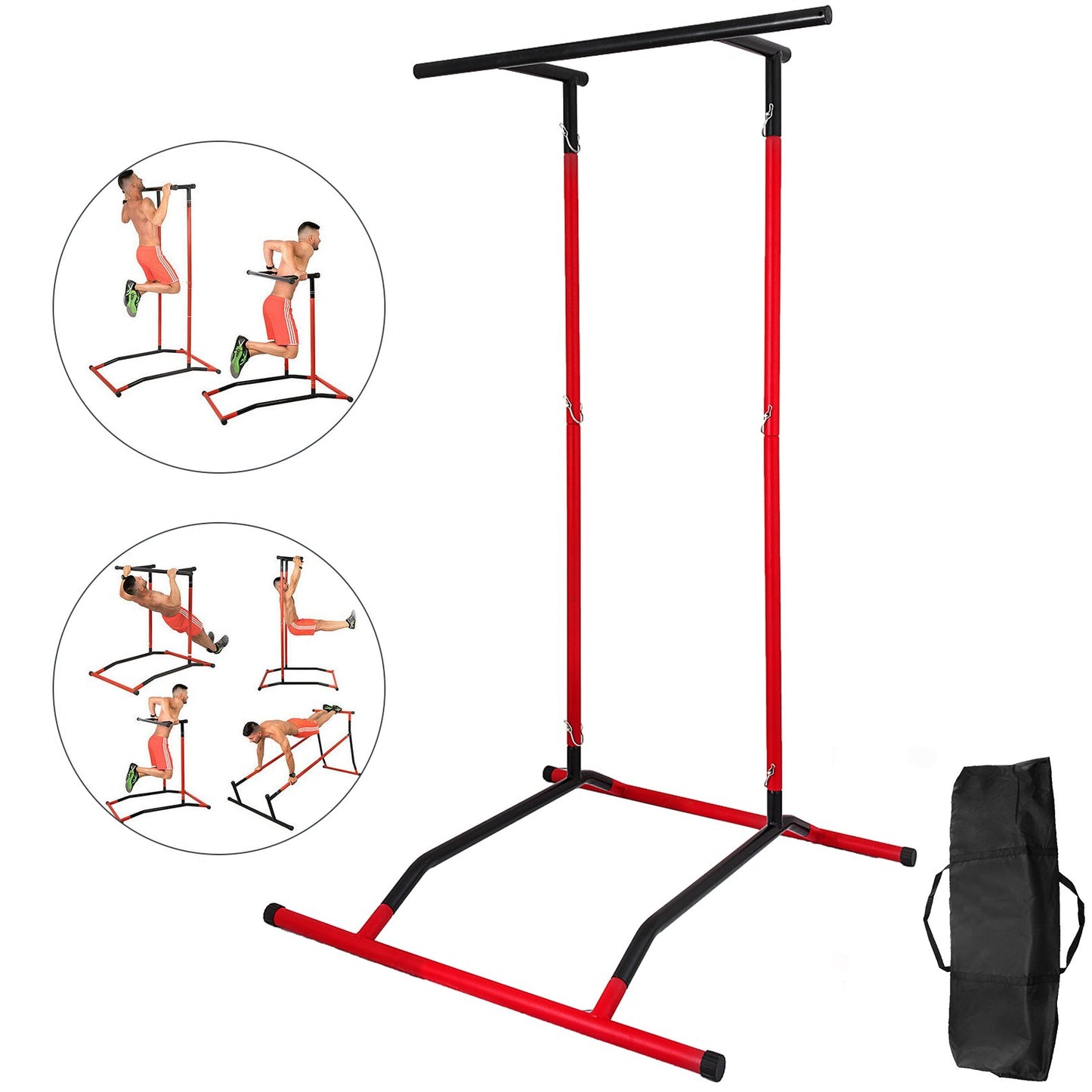 220lbs Pull Up Station,Dip Station Pull Up Bar Free Standing Power Tower Pull Up Tower with Carry Bag Portable Pull Up Rack(Black+Red)