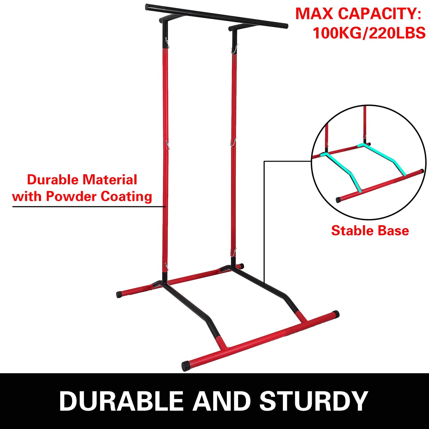 220lbs Pull Up Station,Dip Station Pull Up Bar Free Standing Power Tower Pull Up Tower with Carry Bag Portable Pull Up Rack(Black+Red)