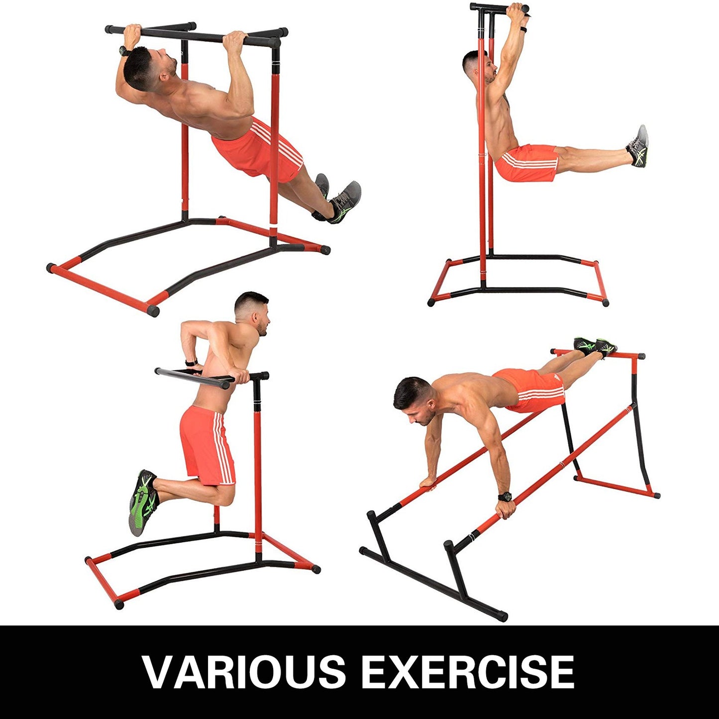 220lbs Pull Up Station,Dip Station Pull Up Bar Free Standing Power Tower Pull Up Tower with Carry Bag Portable Pull Up Rack(Black+Red)