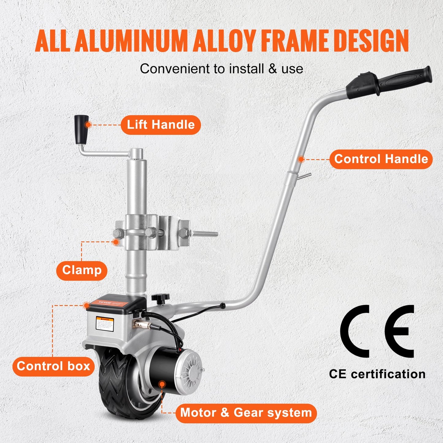 Electric Trailer Dolly, 5000lbs Towing Capacity, 350W 12V Trailer Jockey Wheel with 22 ft/min Moving Speed, 12''-24.8'' Adjustable Clamp Height & 8'' Rubber Tire, for Moving Trailer Caravan Boat