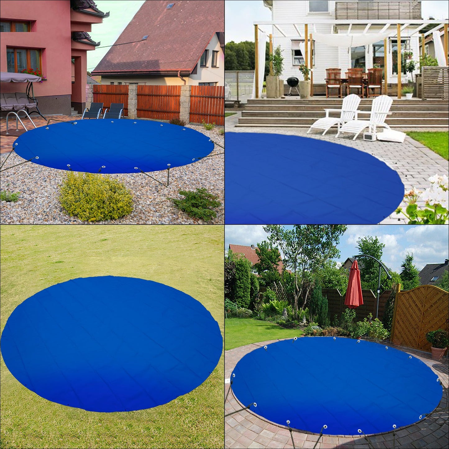 Pool Safety Cover, 14.7 ft Dia. In-ground Pool Cover, Blue PVC Pool Covers, Round Safety Pool Cover In-ground Safety Cover Solid Safety Pool Cover for Swimming Pool Winter Protection Cover