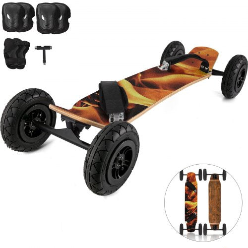 Mountainboard 39" Cross Country Skateboard All Terrain Skateboard Longboard with Bindings for Cruising and Downhill Mountain Skateboard(Flame)