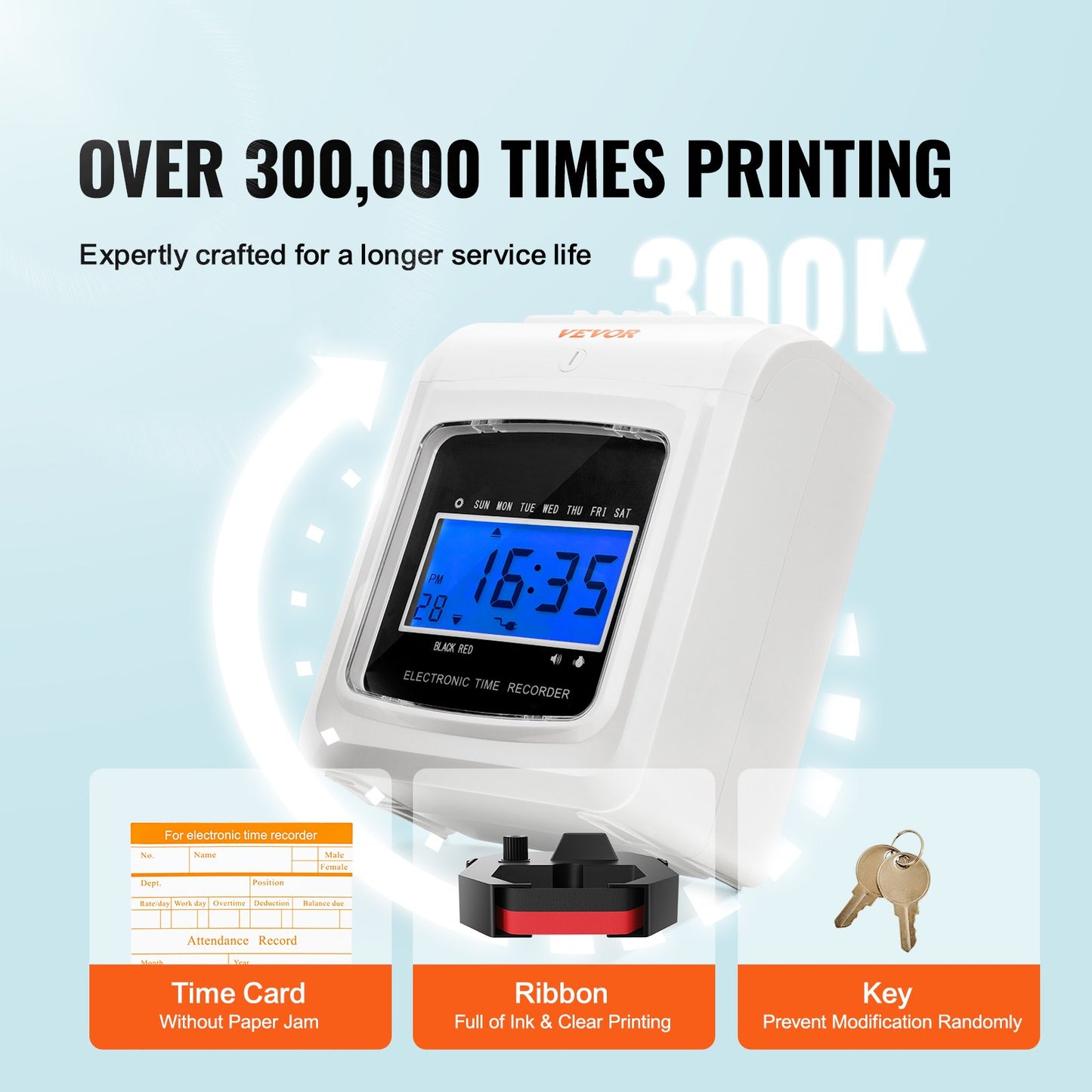 Punch Time Clock, Time Tracker Machine for Employees of Small Business, 6 Punches/day, Includes 52 Time Cards, 1 Ink Ribbon and 2 Security Keys