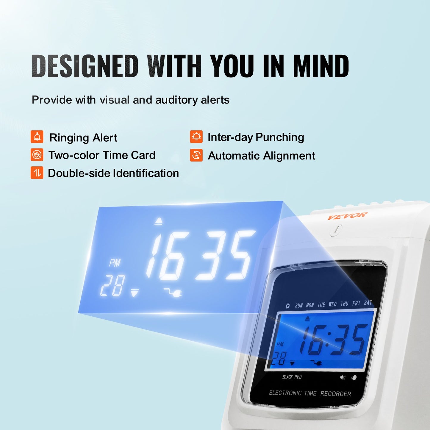 Punch Time Clock, Time Tracker Machine for Employees of Small Business, 6 Punches/day, Includes 52 Time Cards, 1 Ink Ribbon and 2 Security Keys