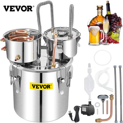 Alcohol Still, 50L SUS Water Alcohol Distiller w/ Condenser & Thumper Keg, 13.2Gal Wine Making Boiler w/ Copper Tube, Home Brewing Kit w/ Built-in Thermometer for DIY Whiskey Wine Brandy, Silver