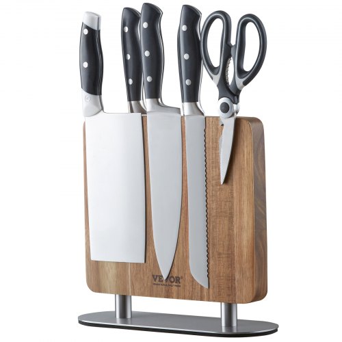Magnetic Knife Block, 10 inch Home Kitchen Knife Holder, Double Sided Magnetic Knife Stand, Multifunctional Storage Acacia Wood Knives Rack, Cutlery Display Organizer for Knives, Utensils, Tools