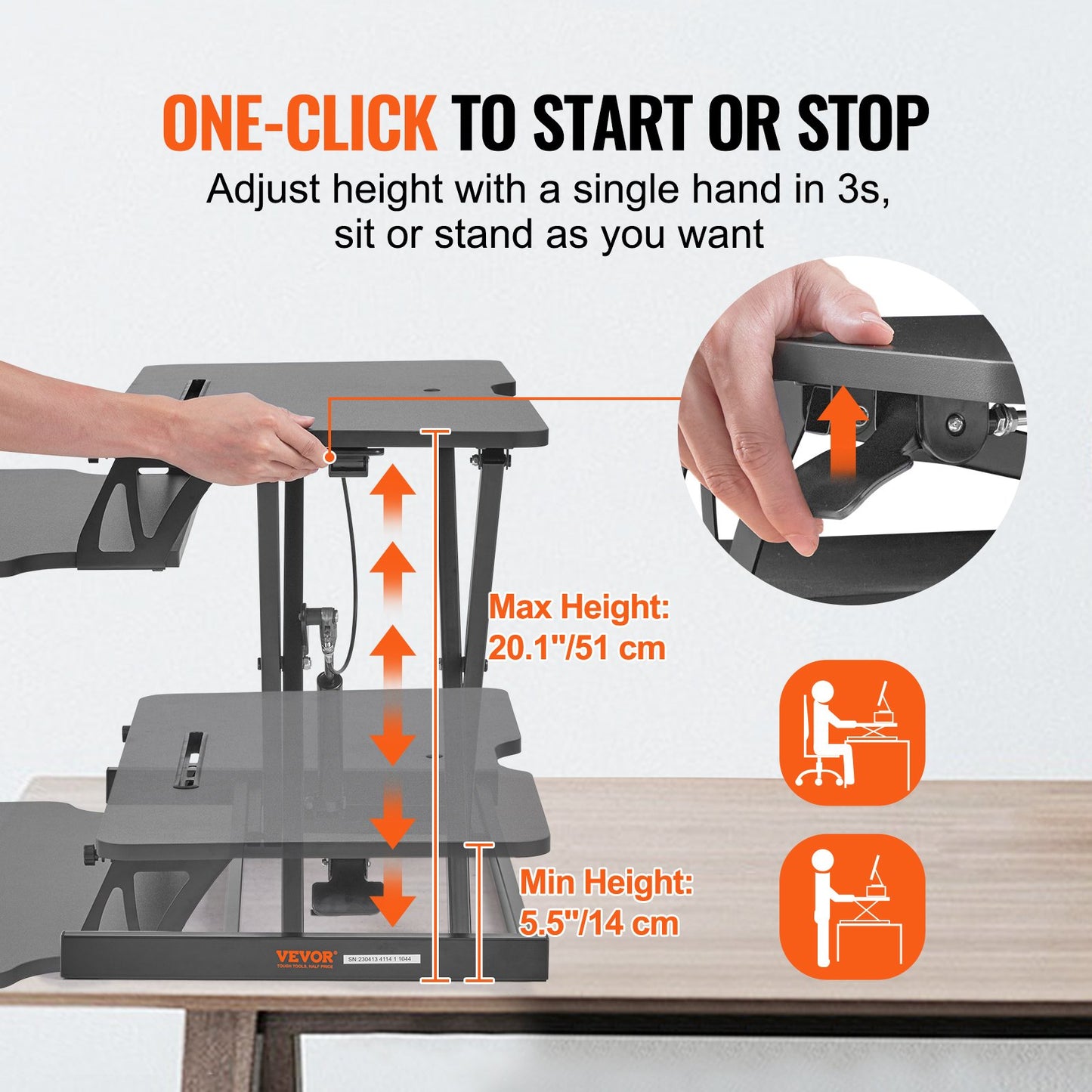 Standing Desk Converter, Two-Tier Stand up Desk Riser, 31.5 inch Large Sit to Stand Desk Converter, 5.5-20.1 inch Adjustable Height, for Monitor, Keyboard & Accessories Used in Home Office