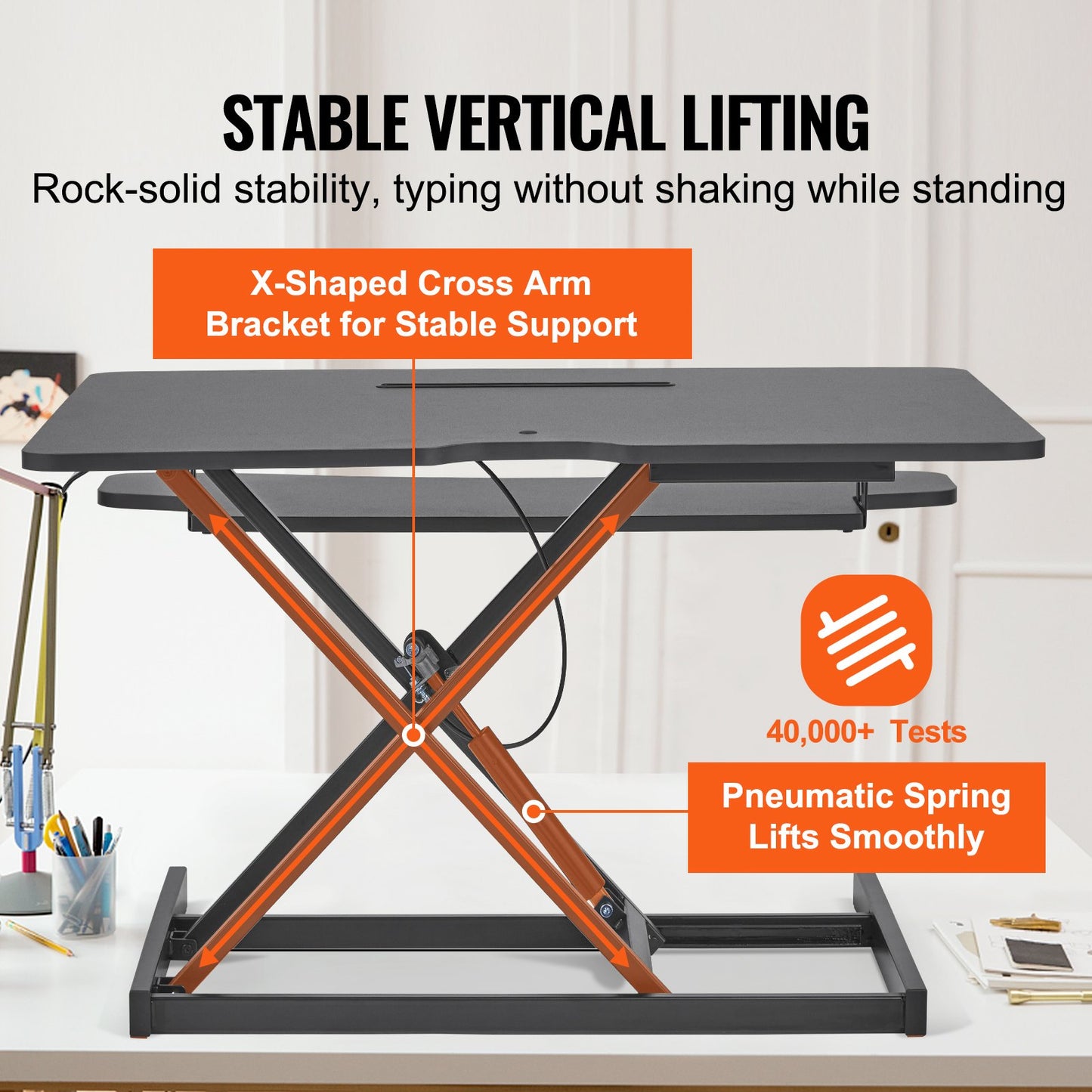 Standing Desk Converter, Two-Tier Stand up Desk Riser, 31.5 inch Large Sit to Stand Desk Converter, 5.5-20.1 inch Adjustable Height, for Monitor, Keyboard & Accessories Used in Home Office