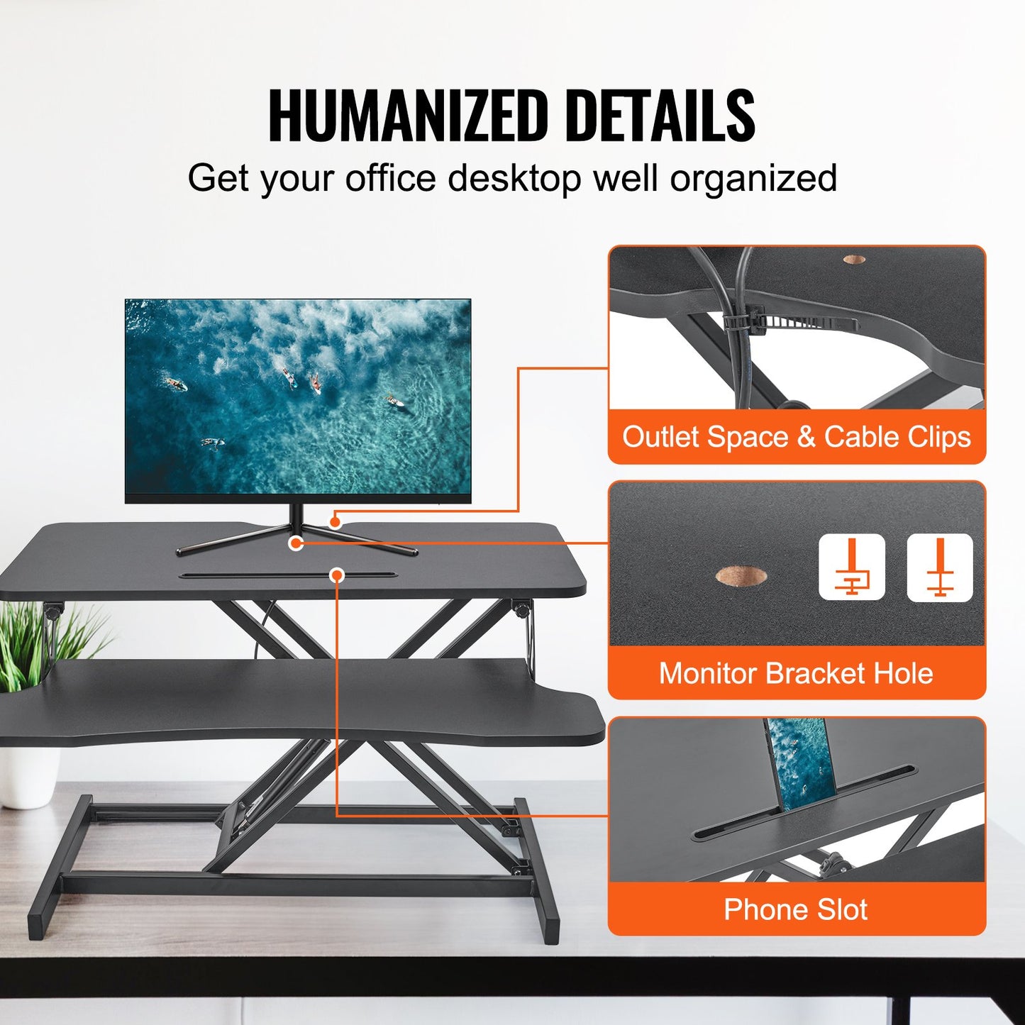Standing Desk Converter, Two-Tier Stand up Desk Riser, 31.5 inch Large Sit to Stand Desk Converter, 5.5-20.1 inch Adjustable Height, for Monitor, Keyboard & Accessories Used in Home Office