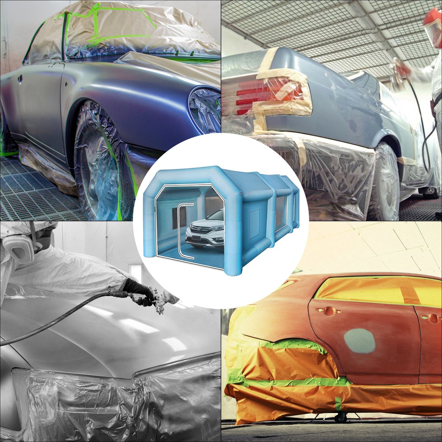 Inflatable Tent 19.7x9.8x8.2Ft Inflatable Spray Booth Custom Tent Inflatable Paint Booth Tent Car Paint Booth Giant Workstation 210D Oxford Fabric With 2 Blowers