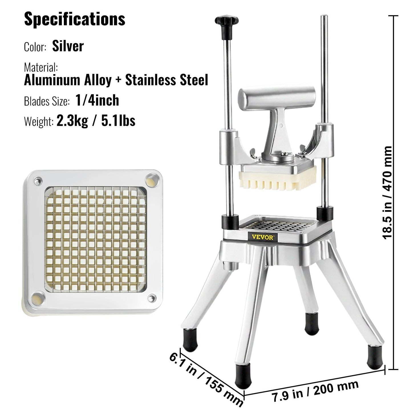 1/4'' Vegetable Dicer Commercial Fruit Slicer Chopper French Fry Cutter