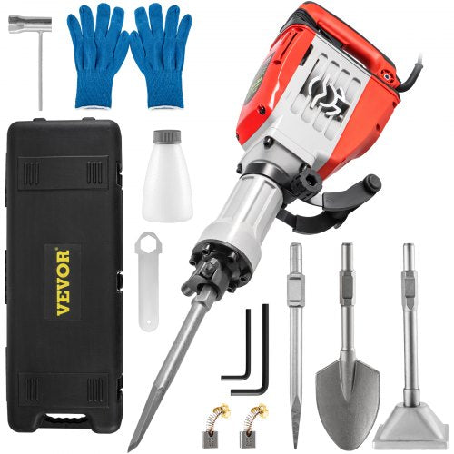 Demolition Jack Hammer, 3800W 1800BPM, 1-1/8" Hex Heavy Duty Concrete Breaker w/ 4 Chisels, Case and Gloves, 220V Industrial Electric Jackhammer for Demolishing, Chipping & Demo, CE Approved