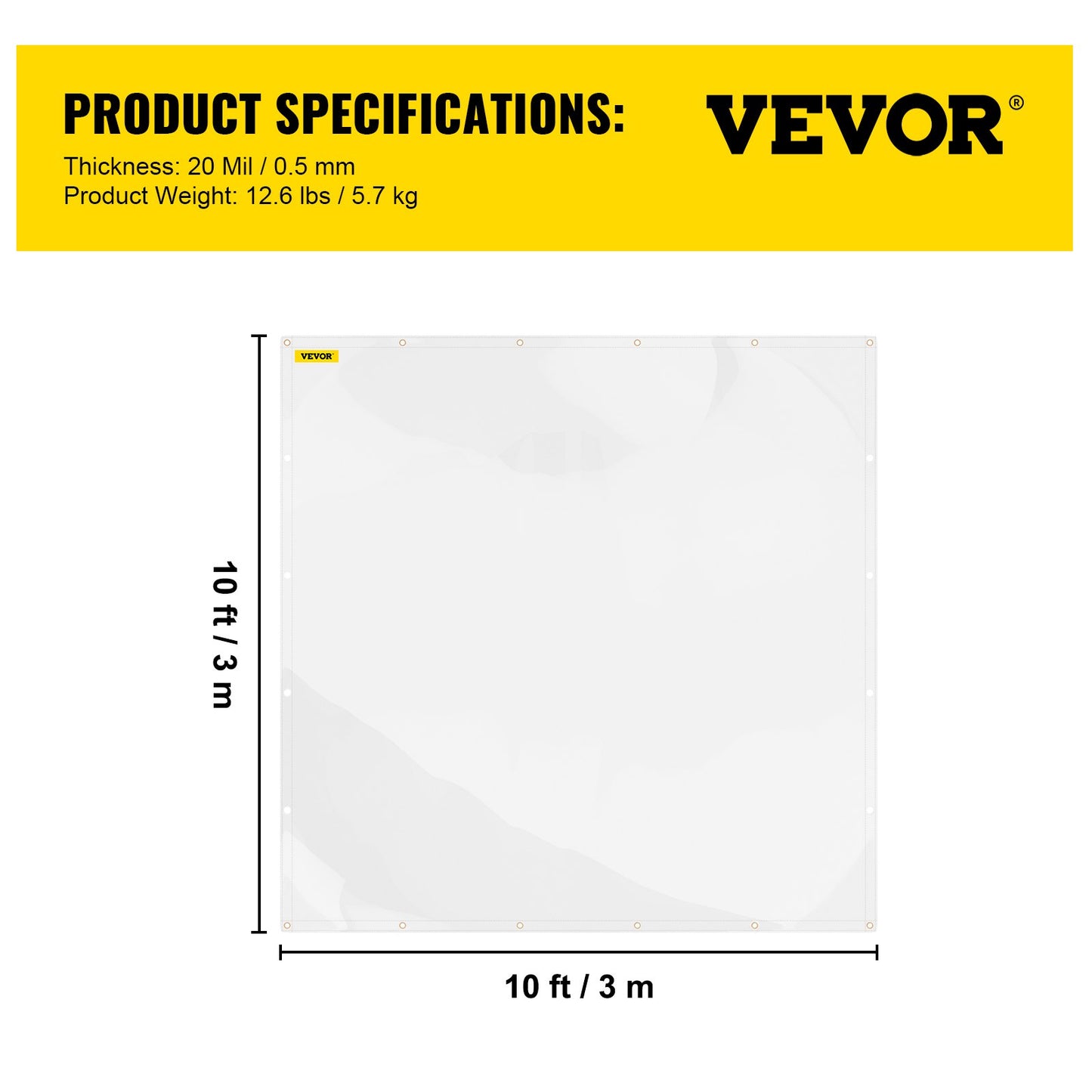 Clear Vinyl Tarp, 10 x 10 ft 20 Mil Thick, Heavy-Duty Waterproof Patio Enclosure, Tear and Weather Proof Transparent PVC Tarpaulin, with Brass Grommets and Reinforced Edges for Outdoor Cover