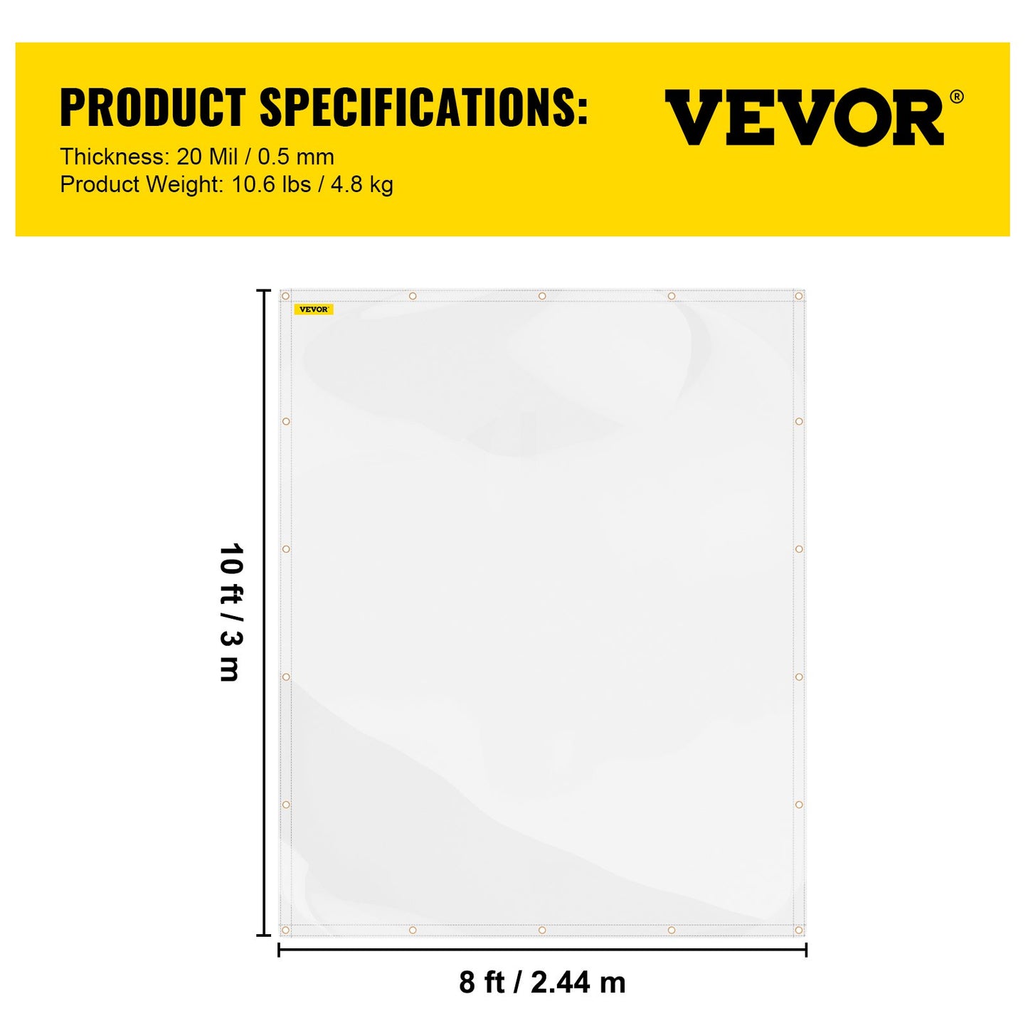 Clear Vinyl Tarp, 8 x 10 ft 20 Mil Thick, Heavy-Duty Waterproof Patio Enclosure, Tear and Weather Proof Transparent PVC Tarpaulin, with Brass Grommets and Reinforced Edges for Outdoor Cover