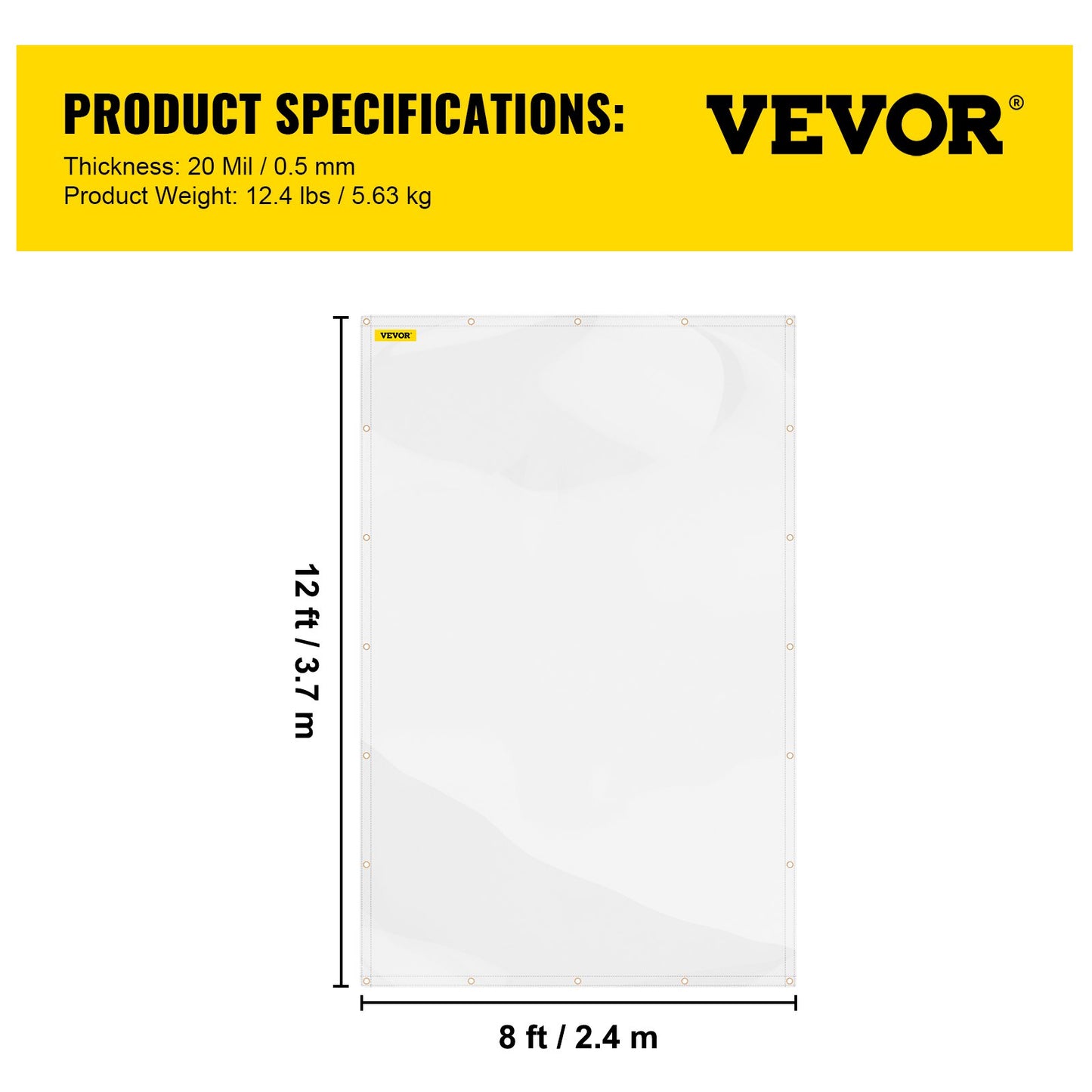 Clear Vinyl Tarp, 8 x 12 ft 20 Mil Thick, Heavy-Duty Waterproof Patio Enclosure, Tear and Weather Proof Transparent PVC Tarpaulin, with Brass Grommets and Reinforced Edges for Outdoor Cover