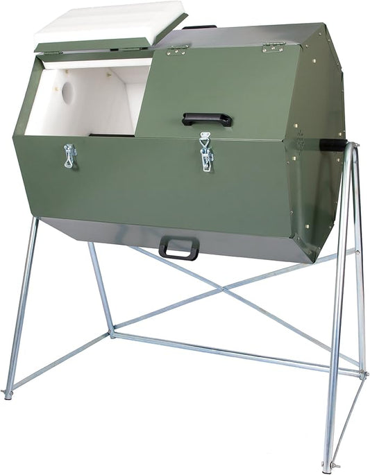 Jora Composter JK 270 - Outdoor Dual Chamber Compost Tumbler - 70 Gallon - Galvanized Steel Construction