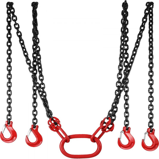 VEVOR 4M Lifting Chain Sling, 8MM Hanging Lift Chain, 5T Capacity G80 Alloy Steel Engine Chain Hoist Lifts Heavyy Duty 5 Ton with 4 Leg Grab Hooks and Adjuster