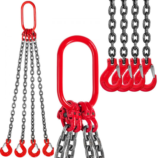 4 Legs Chain Sling with Sling Hook G80, 8MM X 1M Lifting Chain Slings, Chain Hanging with Shortners Crane Grade 80 4T/ 8800LBS, Heavy Duty Lifting Chain Sling with Hooks