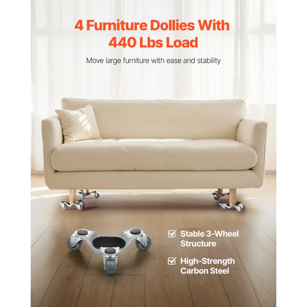 Furniture Dolly 4 pcs Steel Tri-dolly Set Furniture Mover 440 lbs Capacity