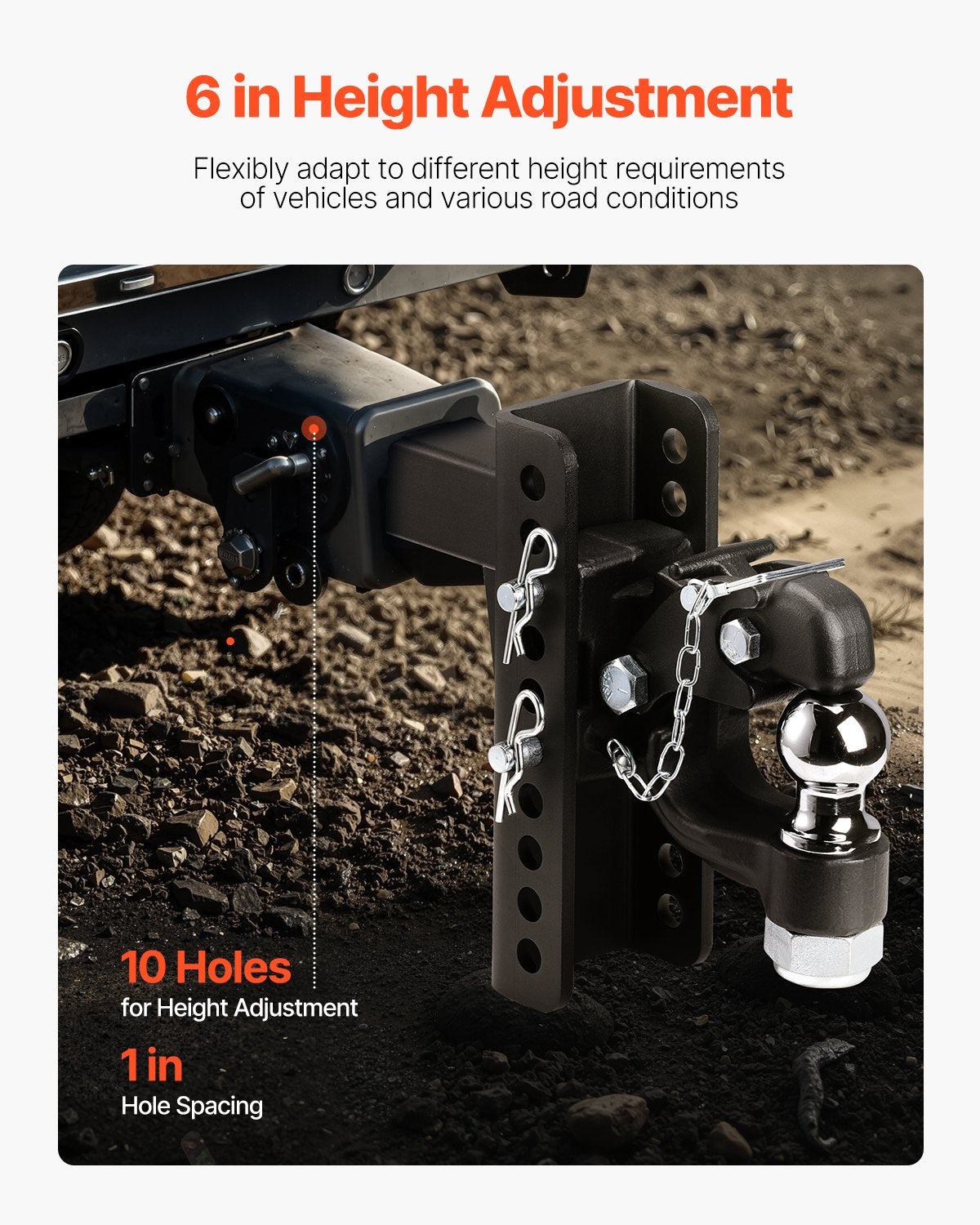 Adjustable Pintle Hook, 20000 lbs, Pintle Hook Hitch for 2-inch Hitch Hook Military Receiver, Combination 2-5/16-inch Hitch Ball, Fit 2.5 to 3-inch Lunette Ring, 6-inch Drop, Black Powder Coat