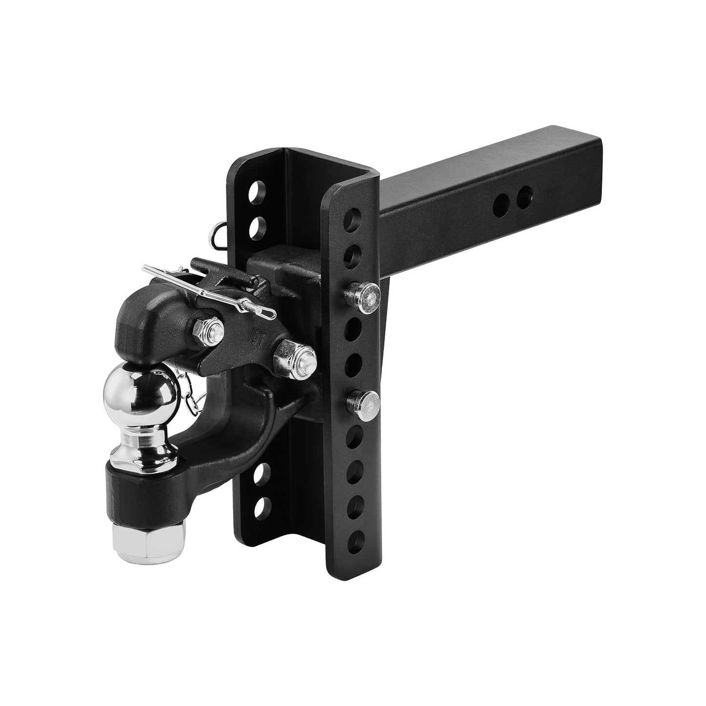 Adjustable Pintle Hook, 20000 lbs, Pintle Hook Hitch for 2-inch Hitch Hook Military Receiver, Combination 2-5/16-inch Hitch Ball, Fit 2.5 to 3-inch Lunette Ring, 6-inch Drop, Black Powder Coat