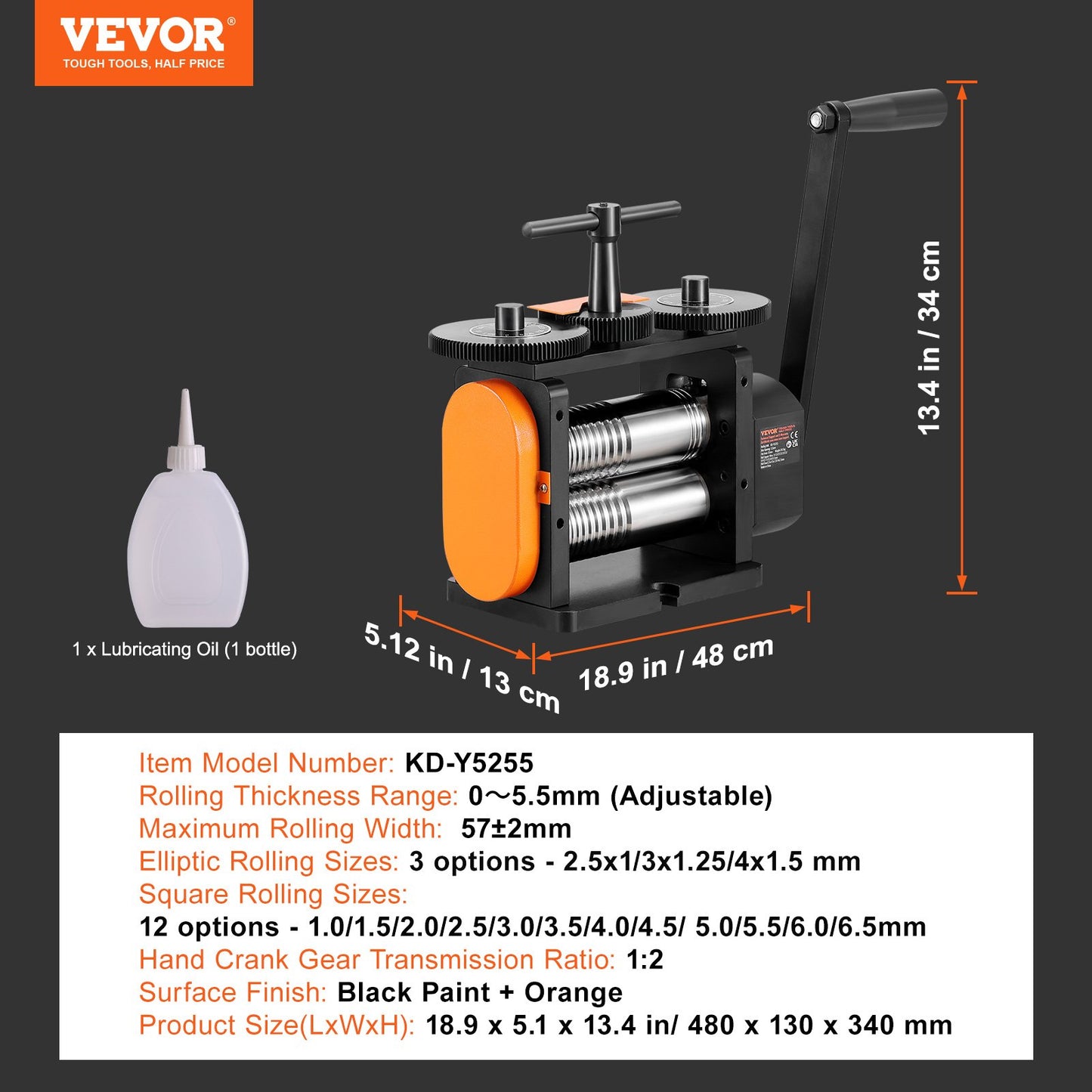 Rolling Mill, 2.24"/57 mm Jewelry Rolling Mill Machine, 1: 2 Gear Ratio, 3-in-1 Multi-function Rolling Mill, 0-5.5 mm Press Thickness for Metal Jewelry Making Sheet Square Wire Elliptical