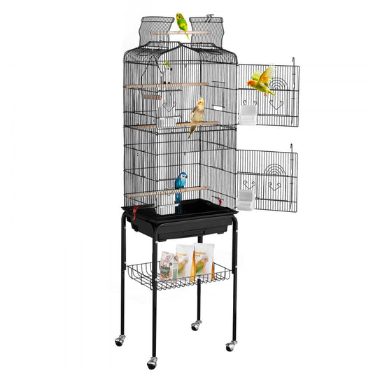 Large Bird Cage, 62 in, Open Top Parakeet Cage with Rolling Stand, Steel Bird Flight Cage with Removable Tray, Budgie Birdcage with 4 Perches, Parrot Cage for Lovebirds Cockatiels Pet Toy