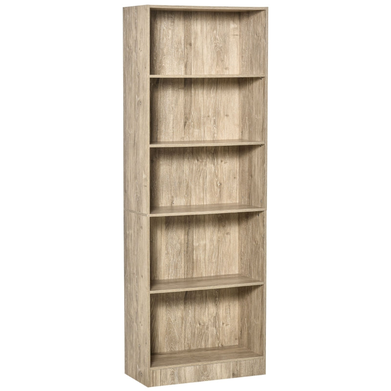 5-Tier Bookshelf Storage Cupboard with Adjustable Shelves Display Unit for Living Room, Office, Nature Wood Bookshelf Cabinet w/ Shelf Home