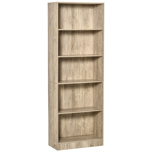 5-Tier Bookshelf Storage Cupboard with Adjustable Shelves Display Unit for Living Room, Office, Nature Wood Bookshelf Cabinet w/ Shelf Home