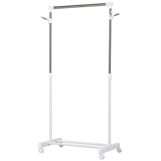 Height Adjustable Single Track Portable Garment Rack, Storage Base with Casters