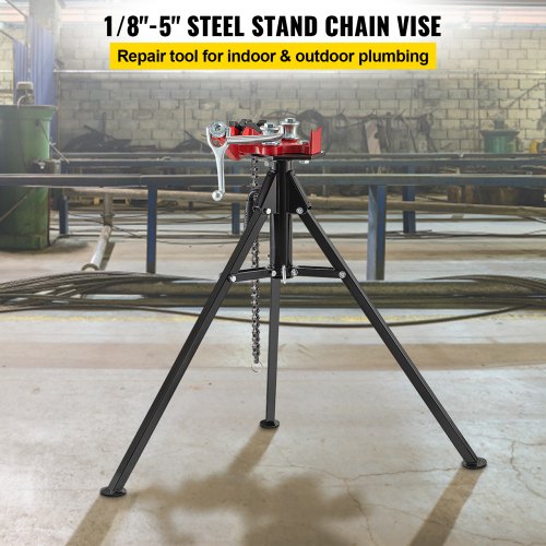 Tripod Pipe Chain Vise, 1/8"-5" Pipe Capacity with Portable Folding Steel Legs, 36.4 inch Length Chain Vise Stand, for Fixing and Bending Large Pipes in Workshop, Home and Factory
