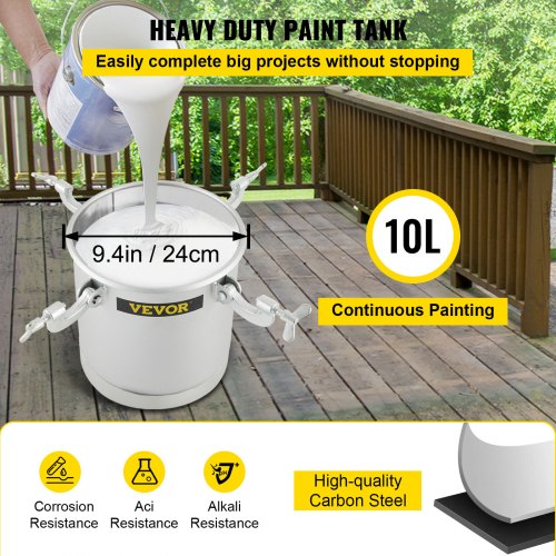 Commercial Paint Pressure Tank 2.5 Gallons Pressure Pot Tank 10L Pressure Paint Pot Feed Spray Gun 1.5mm Nozzle Paint Sprayer for 10L Capacity Painting