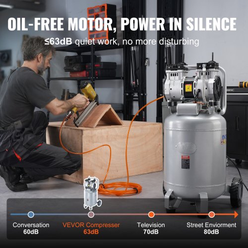 13 Gallon Air Compressor 2HP 4 SCFM@90PSI Oil Free Air Compressor 116PSI