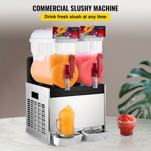 Commercial Frozen Drink Slush Machine 2 x15L Slushy Machine Frozen Drink Slush Making Machine 2 Cylinder Snow Melting Machine for Commercial and Home Use