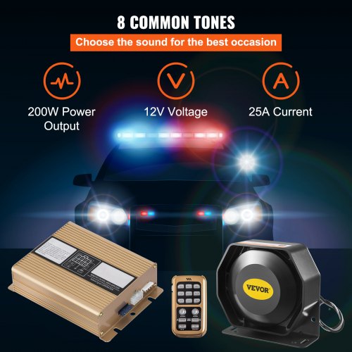400W 8 Sound Loud Car Warning Police Fire Emergency Alarm Fire Siren 1 Horn PA Speaker MIC System Vehicle Siren