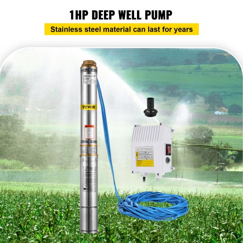 Well Pump 0.75 HP 220V Submersible Well Pump 2620ft Head 96 L/min Stainless Steel Deep Well Pump for Industrial and Home Use