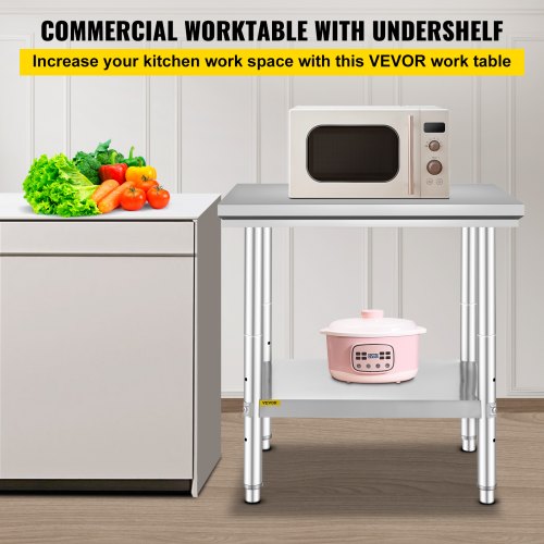 Work Table 24 x 30 x 32 Inches NSF Stainless Steel Work Table for Commercial Kitchen Prep Workbench 60X76X80cm with Lower Shelf Work Table Silvery for Commercial Kitchen Restaurant
