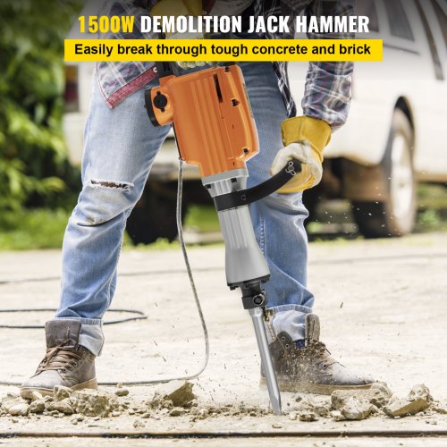 Electric Demolition Hammer 1500W Electric Jack Hammer Breaker 65A Demolition Hammer Drill with 360° Rotary Ergonomic Handle for Concrete