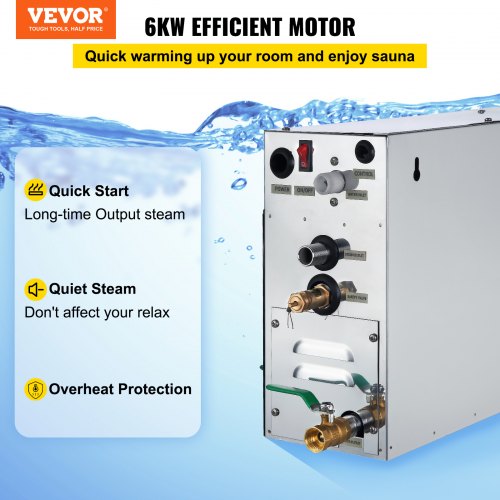 6KW Sauna Bath Steamer with LED Digital Display Steam Bath Generator 6KW Steam Room Generator for Home SPA Steam Generator with Time Control